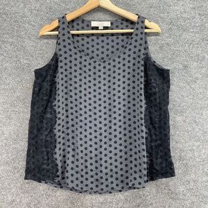 Loft Blouse Women PL Petite Gray Polka Dot Sleeveless Wide Strap Crochet Casual